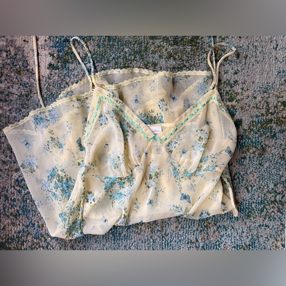 Vintage Secret Treasures butterfly garden ribbon trim slip robe set, size large - Picture 11 of 14